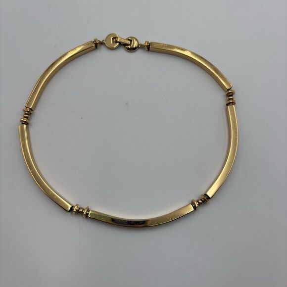 Vintage MONET Polished Gold Tone Bar Link Choker Collar Necklace - Picture 1 of 5